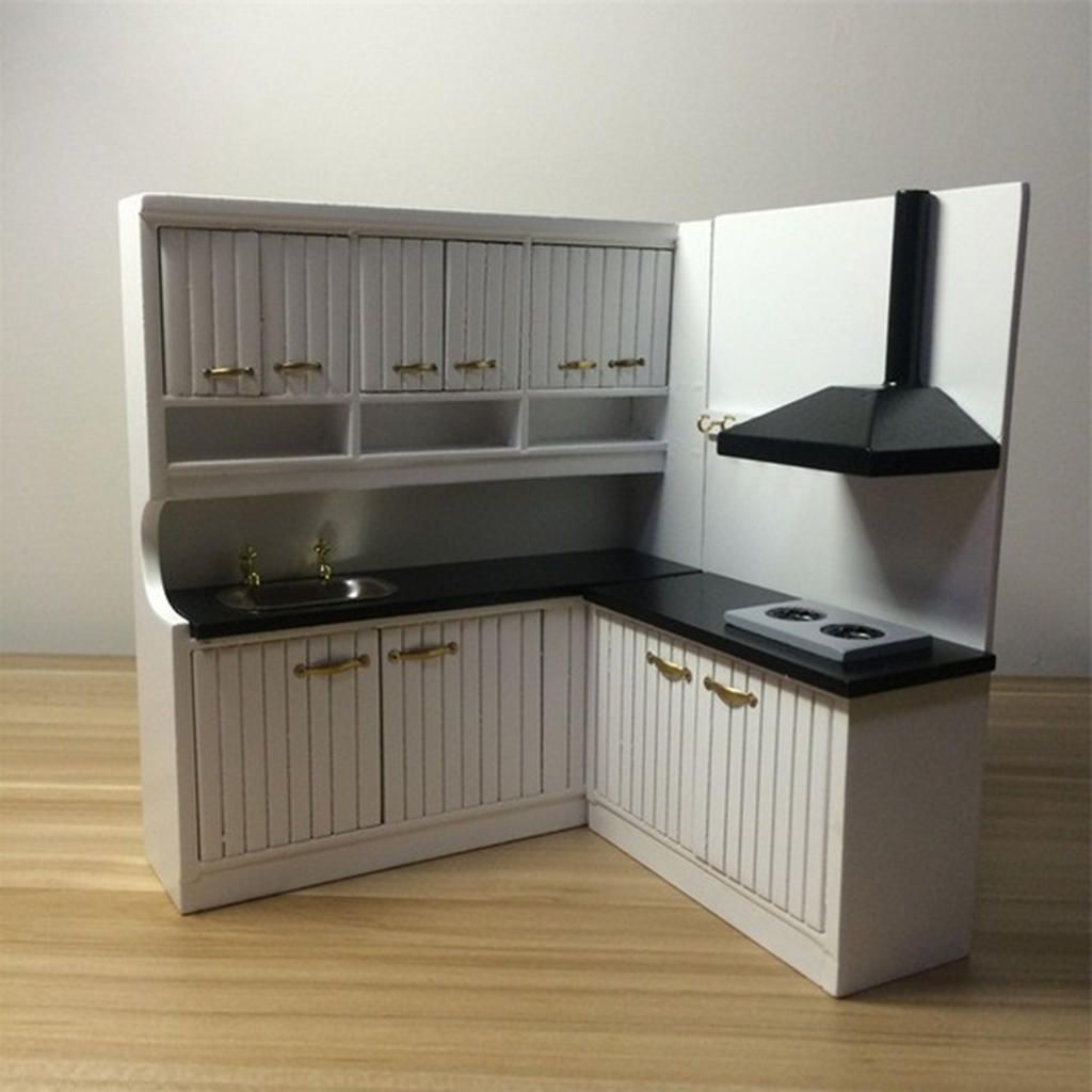 1:12 Miniature Wooden Kitchen Sink & Cabinet Cupboard Set