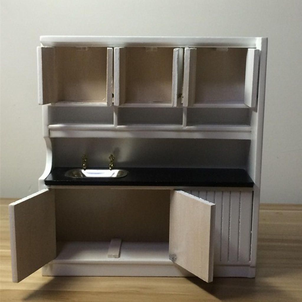 1:12 Miniature Wooden Kitchen Sink & Cabinet Cupboard Set
