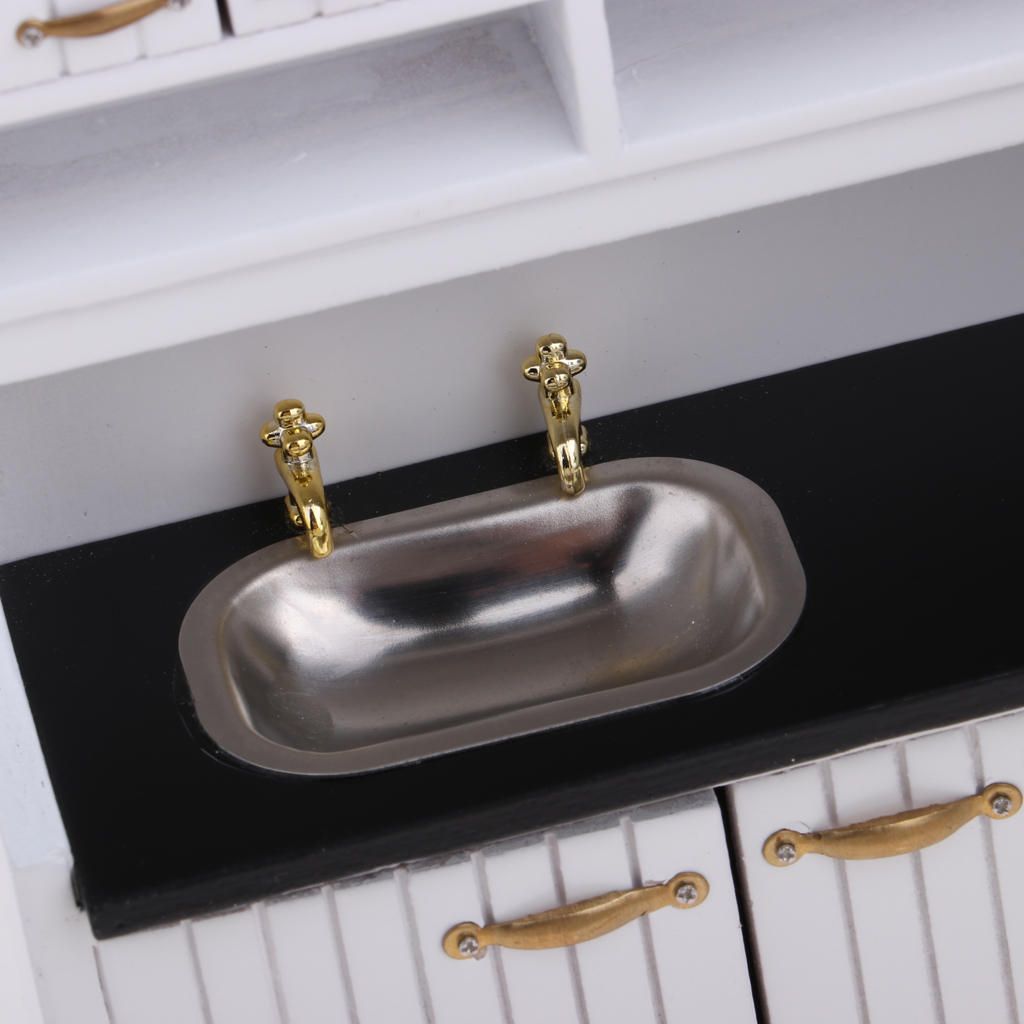 1:12 Miniature Wooden Kitchen Sink & Cabinet Cupboard Set