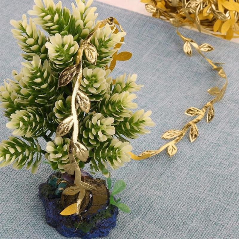 10m Artificial Vine Leaf String Wreath Ribbon Craft-Golden