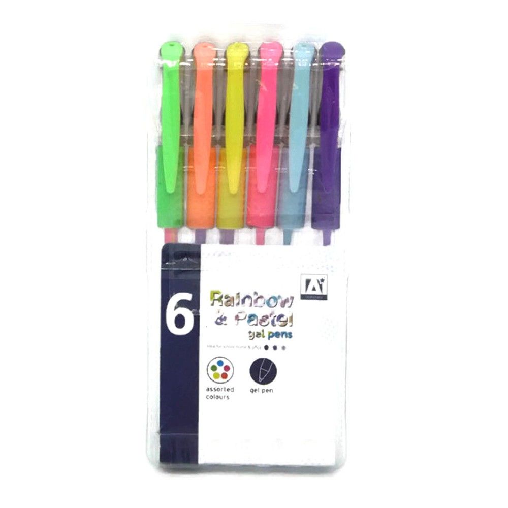 6 Piece Rainbow & Pastel Gel Pens