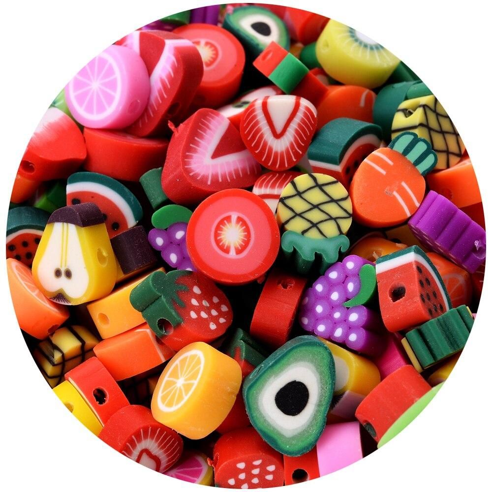 iYOE 30pcs Mix Fruit Clay Beads Polymer Clay Lemon Grape Apple Strawberry Spacer Beads For Making Bracelet Necklace