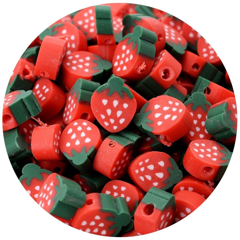 iYOE 30pcs Mix Fruit Clay Beads Polymer Clay Lemon Grape Apple Strawberry Spacer Beads For Making Bracelet Necklace