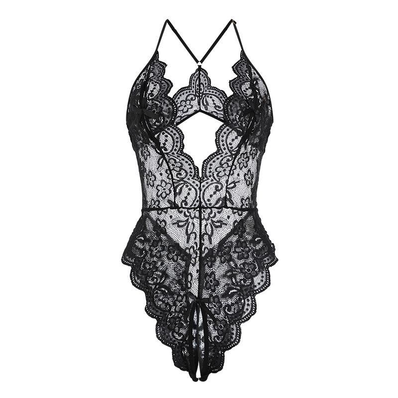 Guiruo Fun Lingerie Sexy Open Cut Free Jumpsuit Solid Lace Backless One Size Uniform Fury Set 1736
