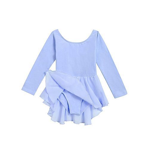 Little Girls O-Neck Long Sleeve Criss Cross Back Ruffles Solid Leotard-Sky Blue