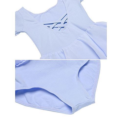 Little Girls O-Neck Long Sleeve Criss Cross Back Ruffles Solid Leotard-Sky Blue