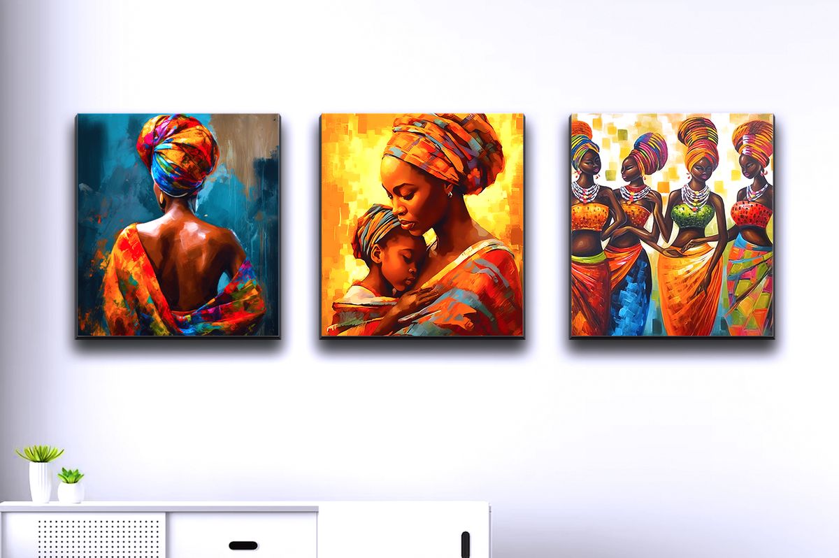 3pcs Stickable Wall Frame Art Decor_African Woman