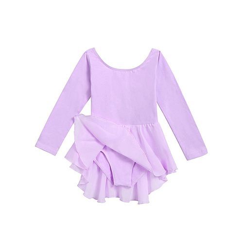 Little Girls O-Neck Long Sleeve Criss Cross Back Ruffles Solid Leotard-Purple