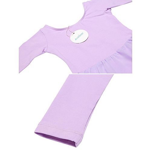 Little Girls O-Neck Long Sleeve Criss Cross Back Ruffles Solid Leotard-Purple