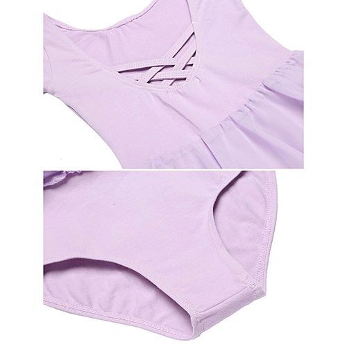 Little Girls O-Neck Long Sleeve Criss Cross Back Ruffles Solid Leotard-Purple