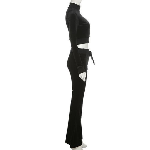 Two Piece Set Velour Women Zipper Long Sleeve Sweatsuit + Wide Leg Pants