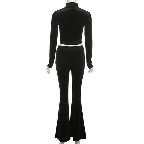 Two Piece Set Velour Women Zipper Long Sleeve Sweatsuit + Wide Leg Pants