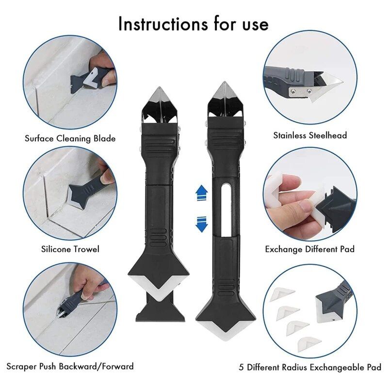 5In1 Silicone Scraper Caulk Tools Glass Glue Angle Scraper