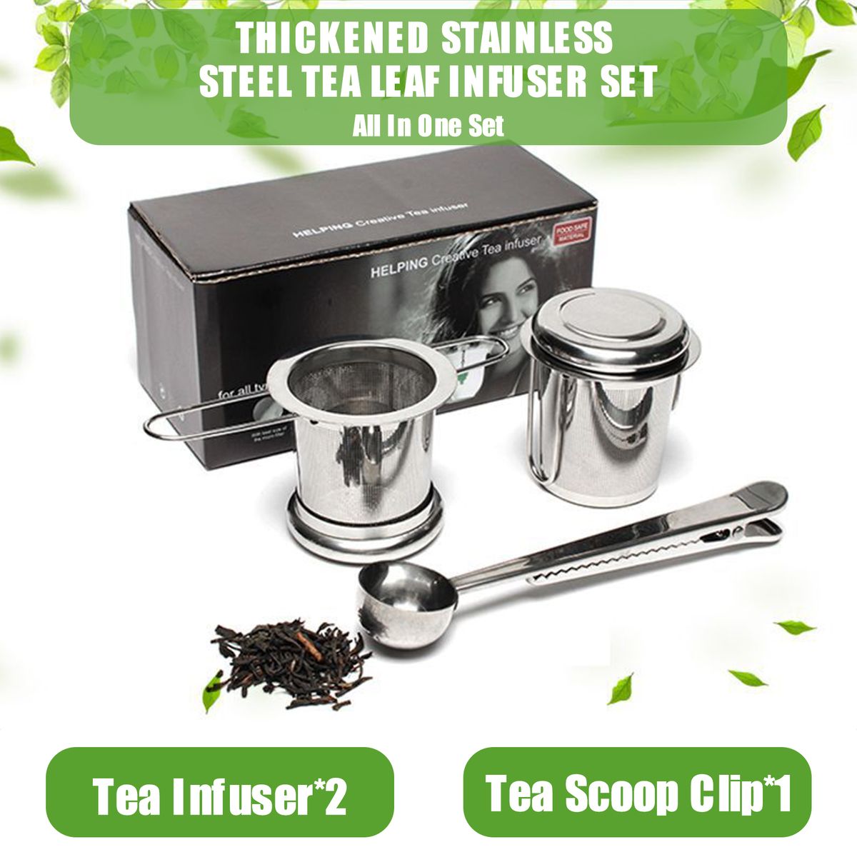3PCs Tea Infuser Tea Scoop Clip Kit With Tea Lid Food-grade