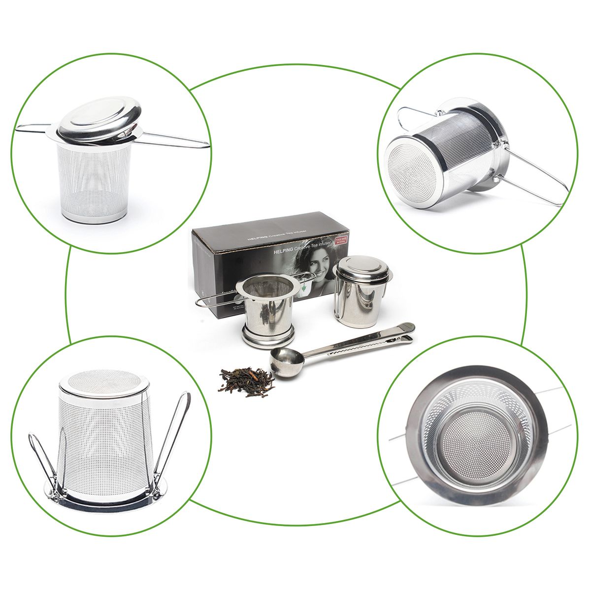 3PCs Tea Infuser Tea Scoop Clip Kit With Tea Lid Food-grade