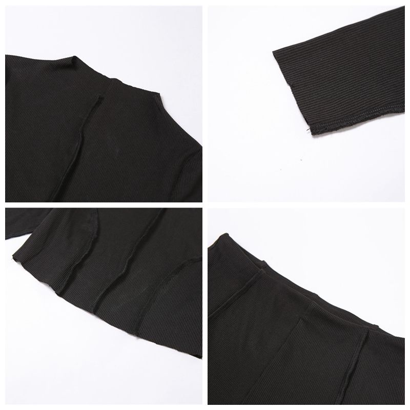 Two Piece Set Women Solid Half High Collar Skinny Crop Top Leggings Outfit