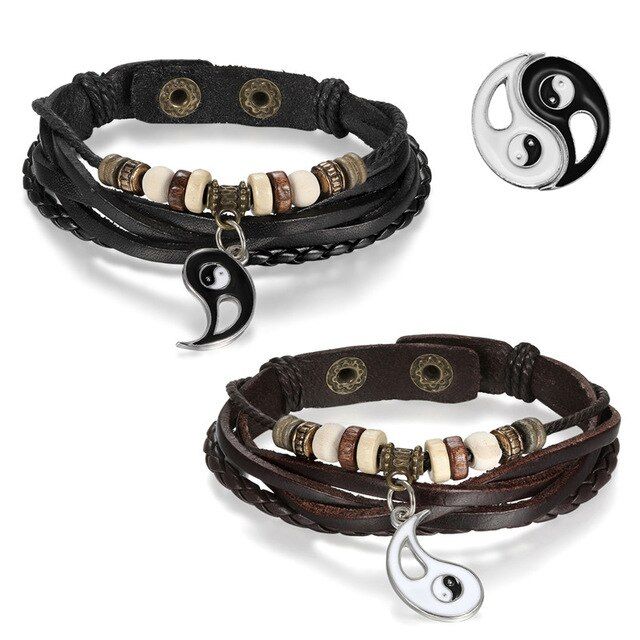 Boniskiss 2pcs / Lot Lovers Bracelets Charm Ying Yang Love