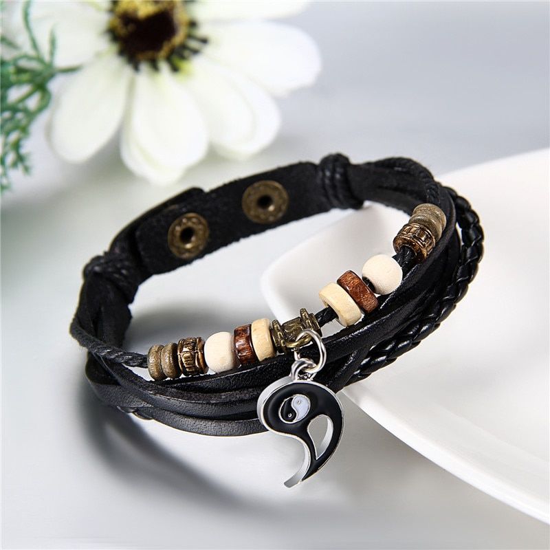 Boniskiss 2pcs / Lot Lovers Bracelets Charm Ying Yang Love