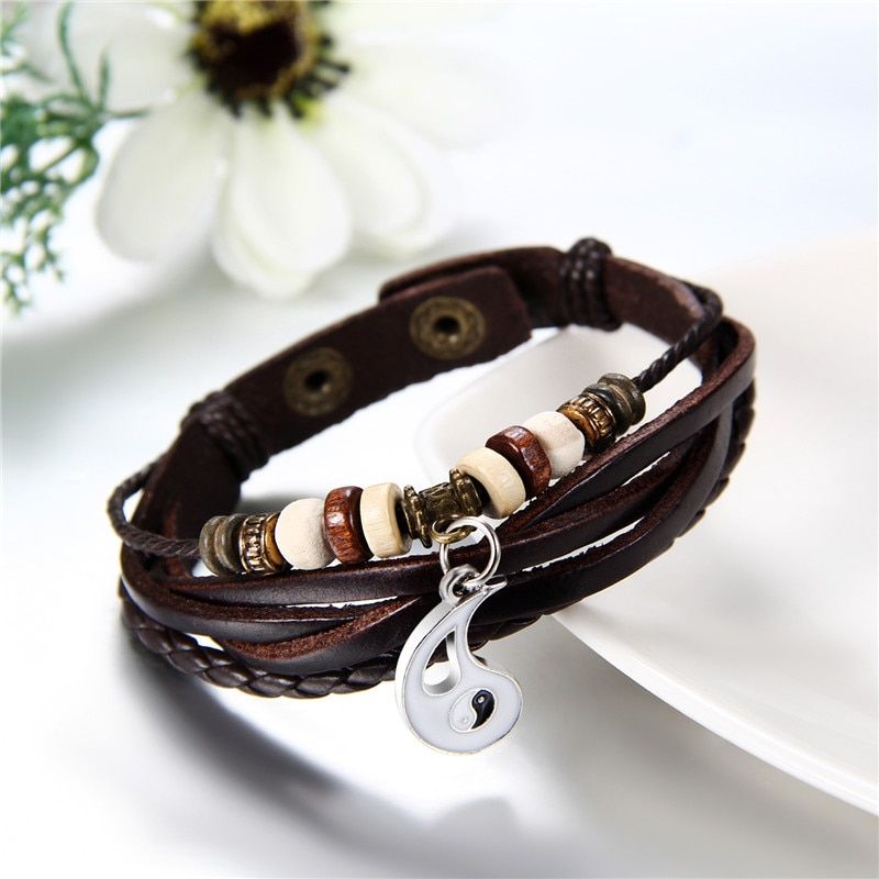 Boniskiss 2pcs / Lot Lovers Bracelets Charm Ying Yang Love