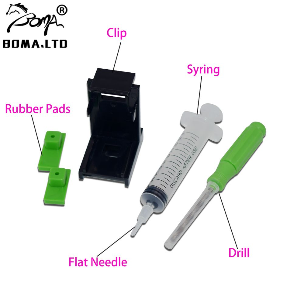 (Option A)Ink Refill Cartridge Clip Rubber Pads Syringe Tool Kit Clamp For HP 46 64 67 305 124 124XL 305XL 67XL 805XL 62XL 303XL