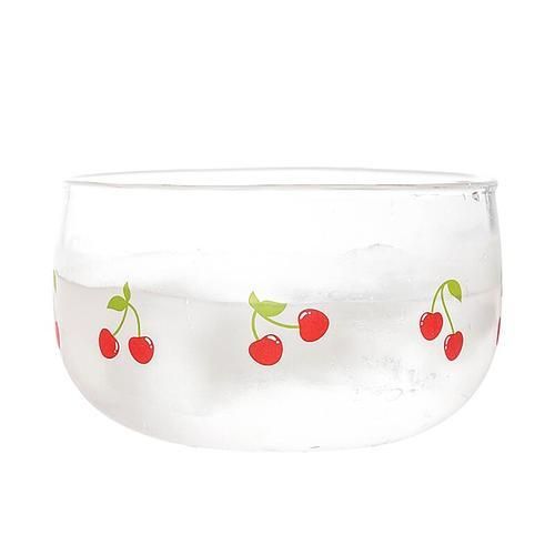 Cherry Glass Cups Girl Dessert Breakfast Fruit Salad Bowl Heat Resistant Coffee Milk Cup Set Tableware Vaso Home Drinkware DF50B
