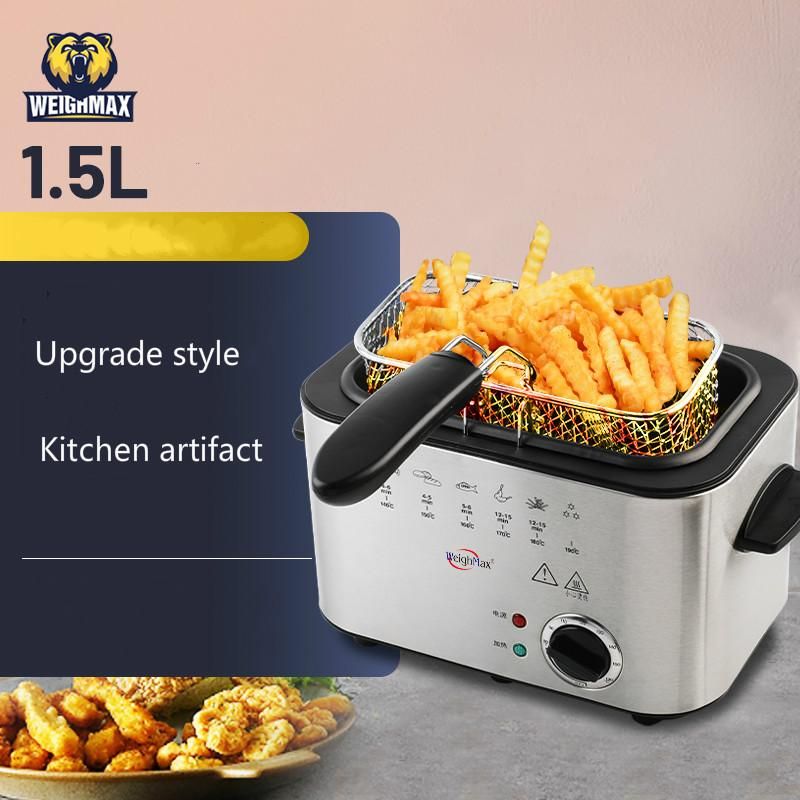 Stainless Steel Single Tank 1.5L Electric Deep Fryer Smokeless French Fries Chicken Frying Pot Grill Mini Hotpot Oven EU US AU