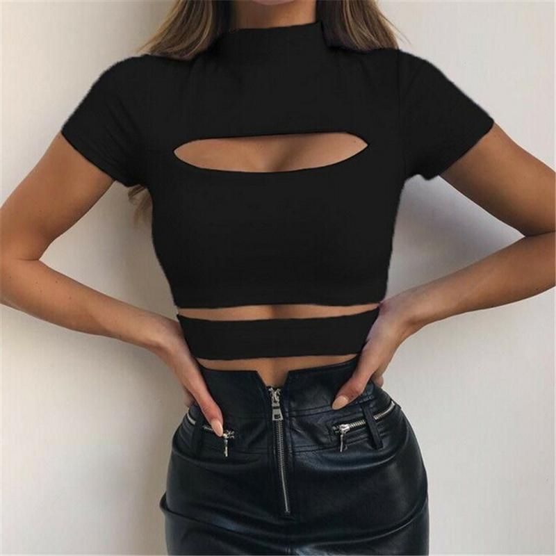 Gothic Sexy Chest Opening Women T-shirt Top Green Black Solid Tops Sleeveless Sleeves Casual T-Shirt Camis