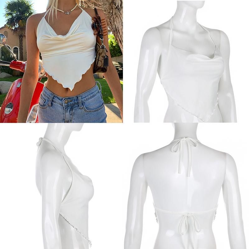 Vintage Short Tops Retro Y2K For Women With Back Discovered Camoon Corrugated Sexy Aesthetics Tops Harajuku 90 with Halter Neck T-Shirt CuteAndpsycho