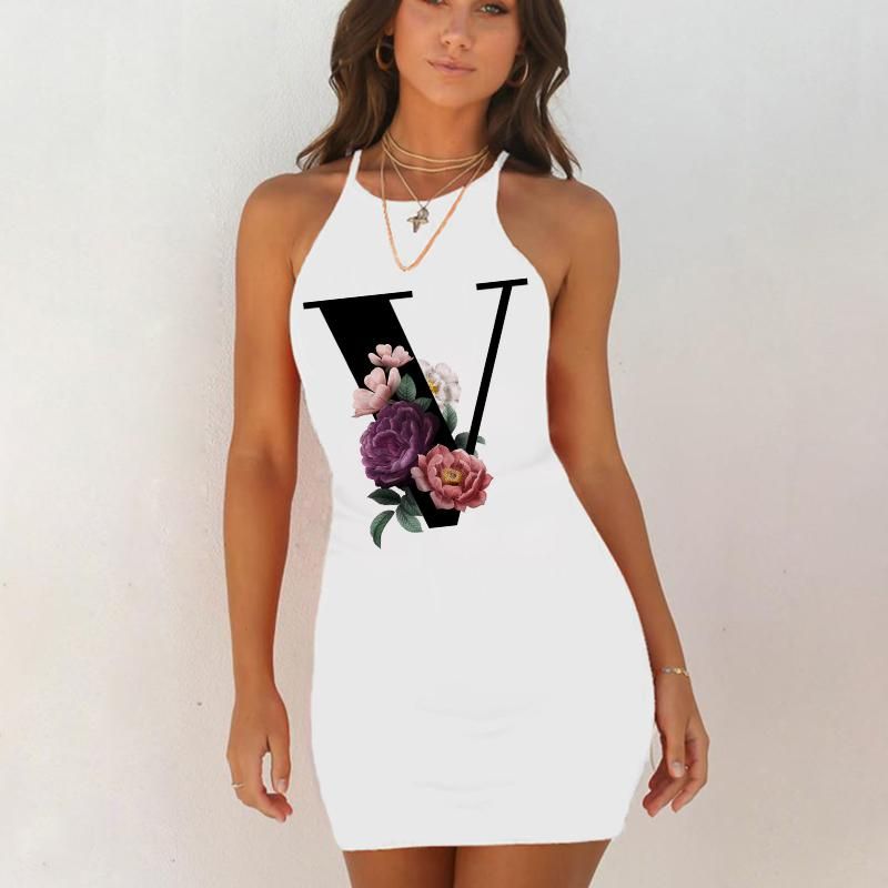 Sexy pajamas sleepwear nightgown night summer shirts woman 26 English alphabet letter hip nightgown woman white evening dress