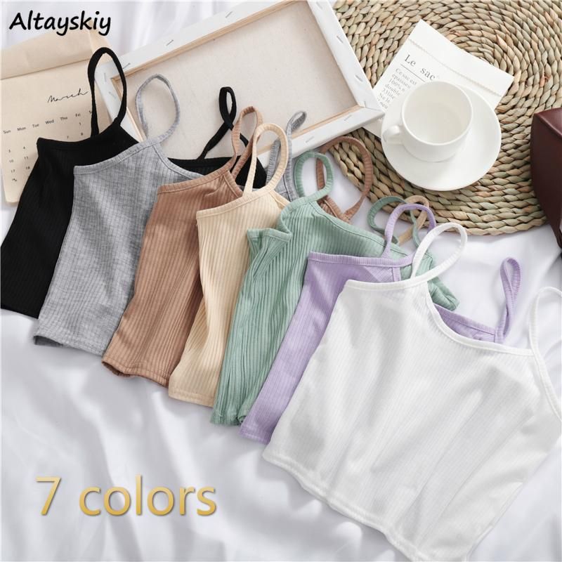 Camisoles Woman Sleeveless Summer New Cami Chic White Sexy Woman Top Cultivation Street Harajuku Knitted Shoulder Lady Clothing