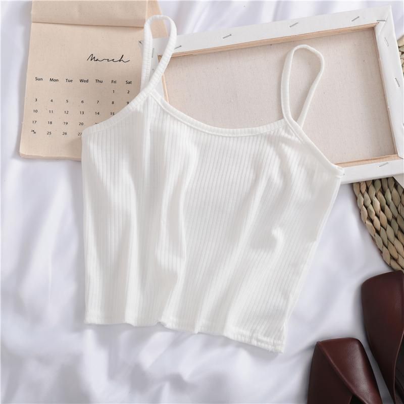 Camisoles Woman Sleeveless Summer New Cami Chic White Sexy Woman Top Cultivation Street Harajuku Knitted Shoulder Lady Clothing