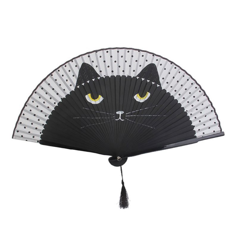Party Cat Cartoon Handheld Hand Wedding Silk Decoration Out Fan Folding Outdoor Fans Folding Fan Dancing Hollow