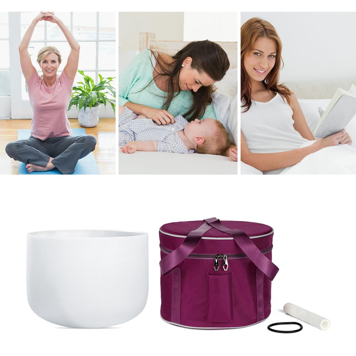 10 Inches G  Note Crystal Singing Sound Bowl Set for Meditation Healing Therapy Relaxation Yoga with Hollow Mallet Rubber Ring Storage Bag