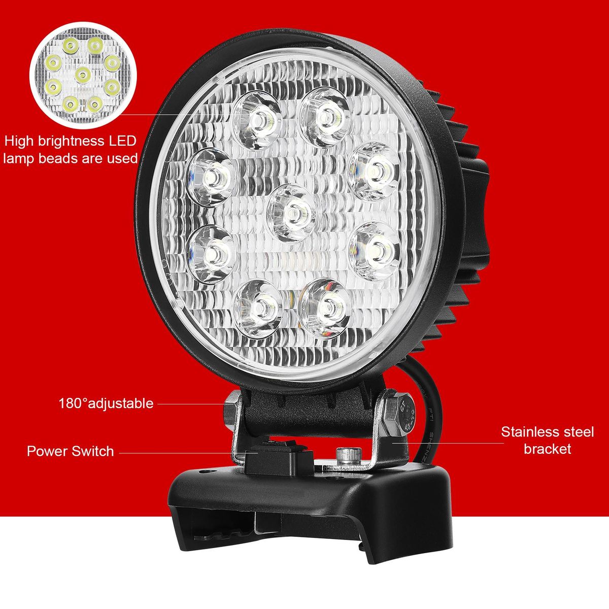 Portable Lamp Outdoor Work Light Handheld 27W Flashlight High Brightness LED Light Lithium Battery Easy Carrying Floodlight