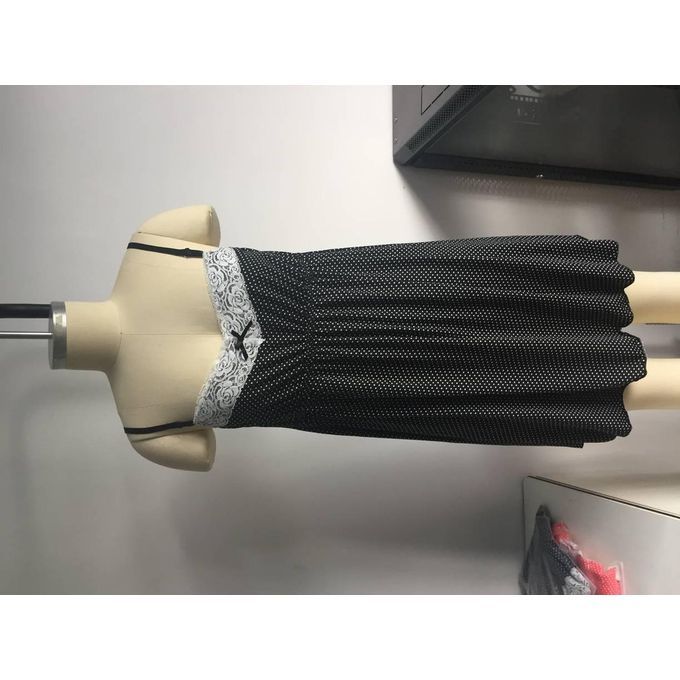 Women Lace Patchwork Dots Dress Causal Sleeveless Knee