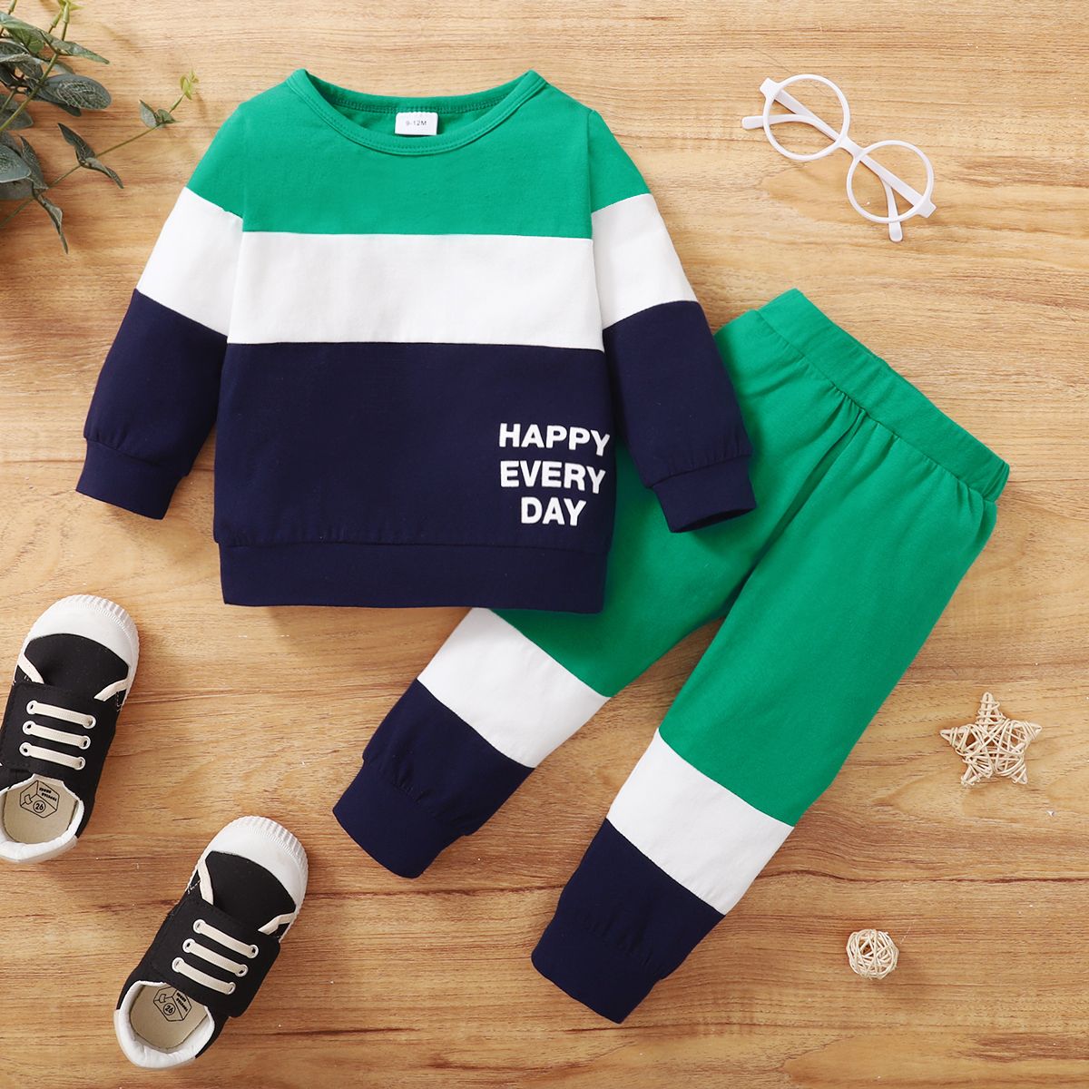 HAPPY EVERY DAY Baby Boys Long Sleeves Outfit Set -Green