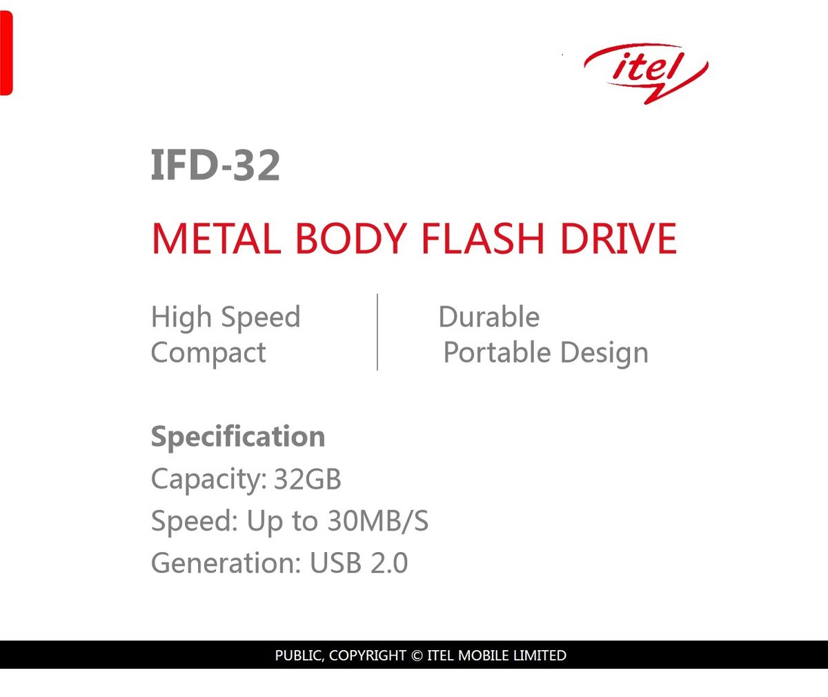 32GB Compact Metal Body USB 2.0 Flash Drive