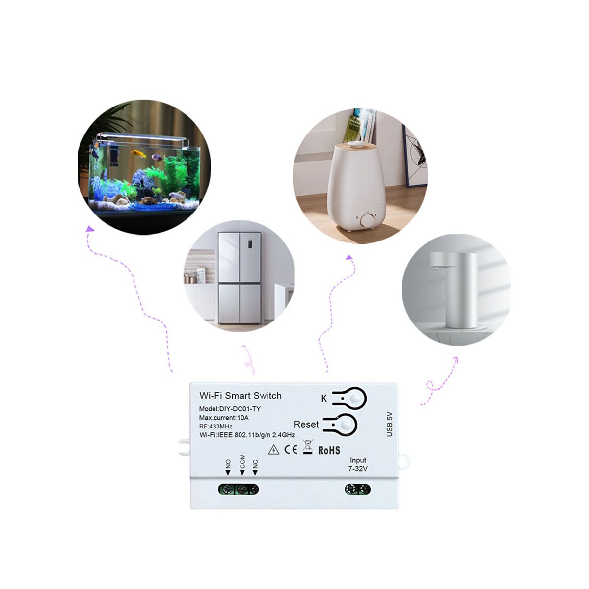 Tuya WiFi Smart Switch DIY Timer 1CH 7-32V USB 5V 2.4G