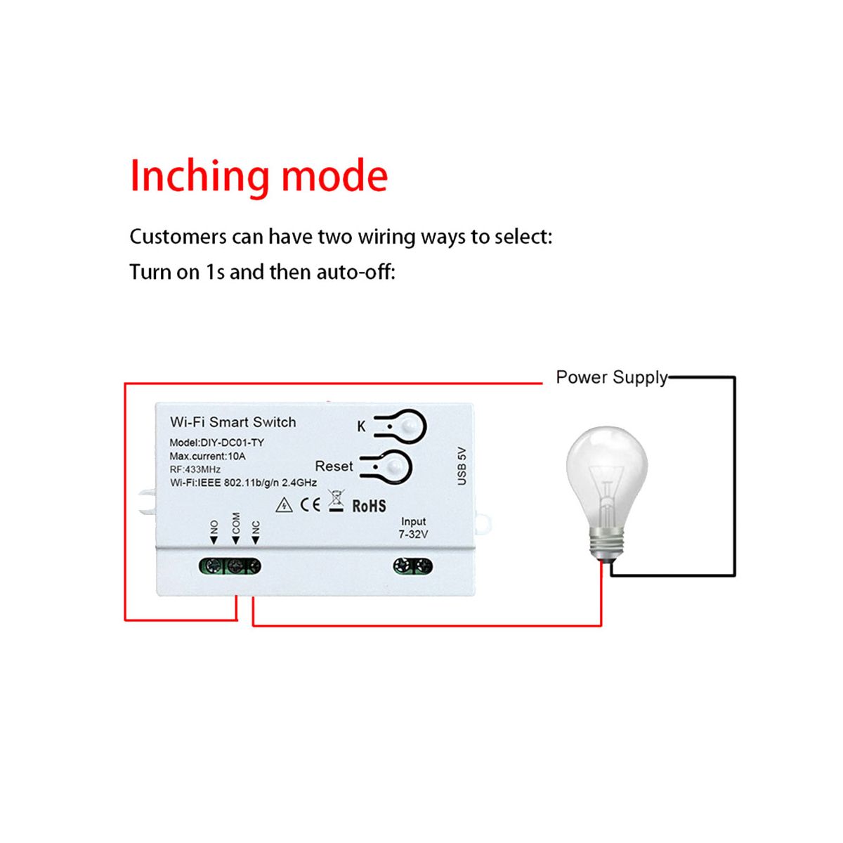 Tuya WiFi Smart Switch DIY Timer 1CH 7-32V USB 5V 2.4G