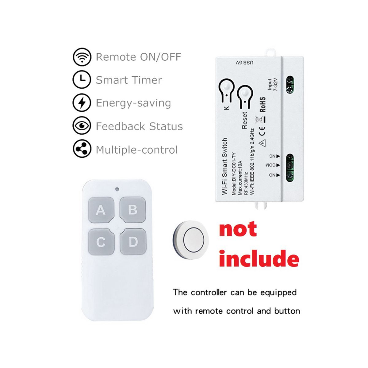 Tuya WiFi Smart Switch DIY Timer 1CH 7-32V USB 5V 2.4G