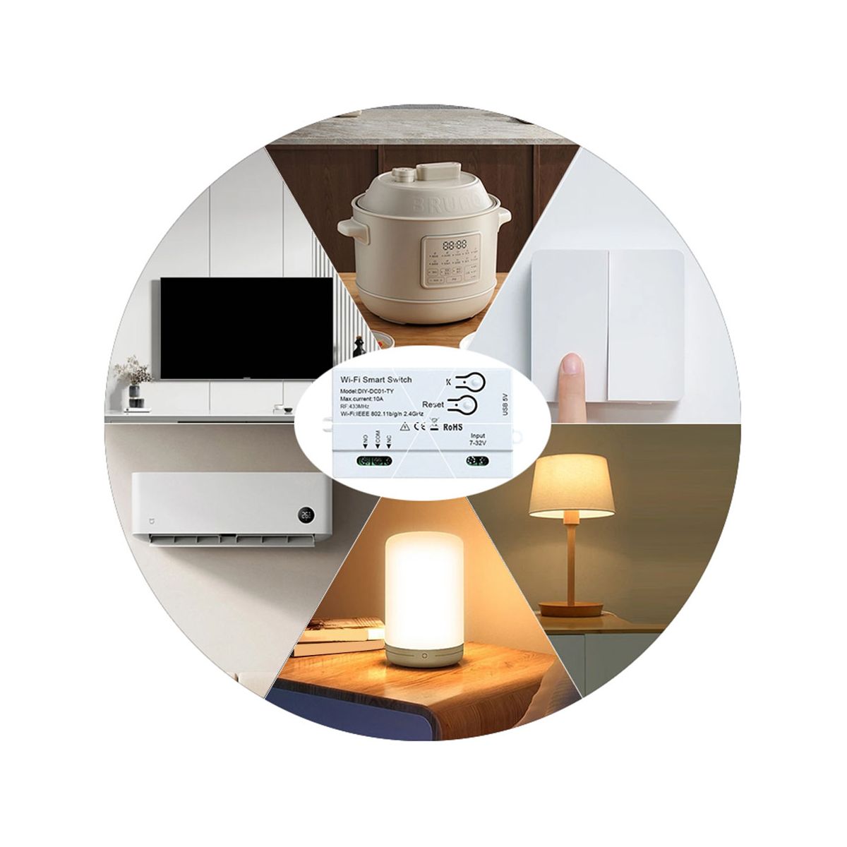 Tuya WiFi Smart Switch DIY Timer 1CH 7-32V USB 5V 2.4G