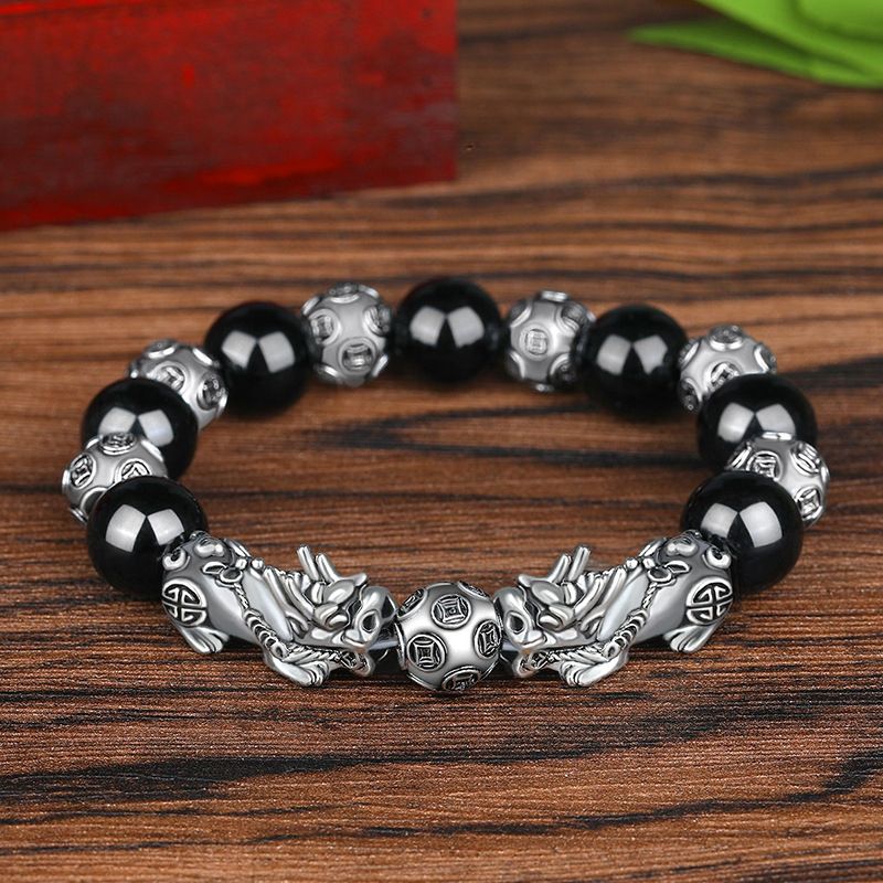 Feng Shui Black Obsidian Wealth Bracelet - 2in1