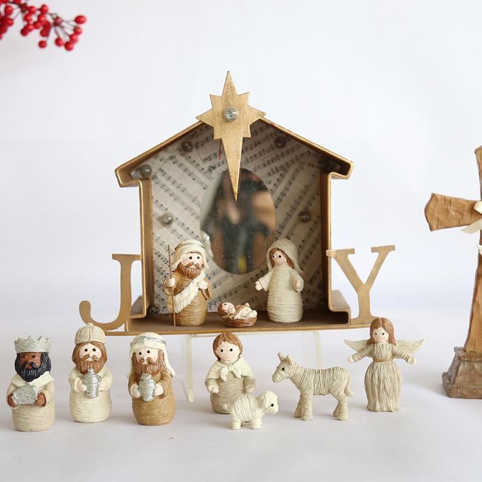 2x Nativity Figurines Set Realistic Tabletop Ornament Birth Of Jesus