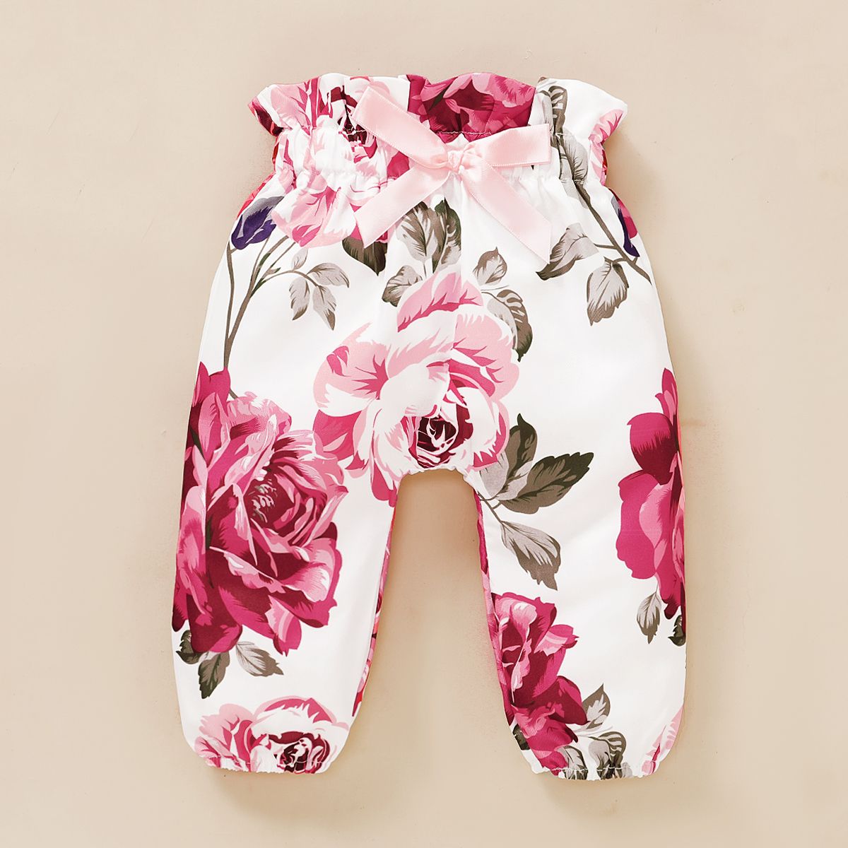 Baby Girls Outfit Set Pink Long Sleeve Ripped Bodysuit + Floral Print + Headband