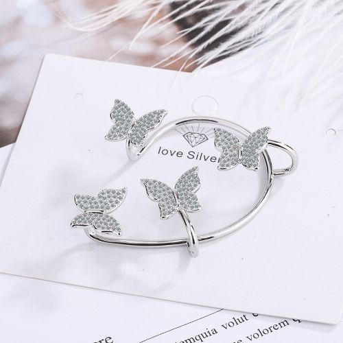 Super Flash Zircon Butterfly Ear Clip Ear Hanging One-piece Earring Fairy Silver