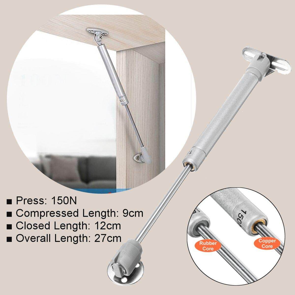 1Pcs 150N 27CM Gas Spring Stay Strut Lift Shock Trunk Lid Cabinet Hinge Silver