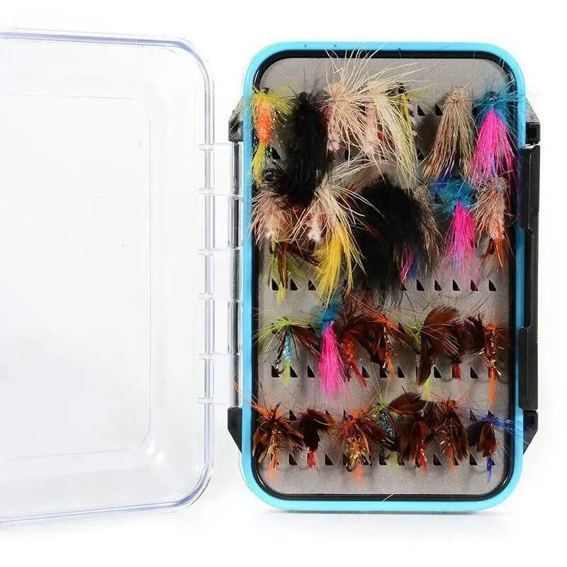 64pcs Dry Flies Bass Salmon Trouts Flies Nymph and Streamer Fly Fishing flies Kit Waterproof Fly Box for Trout Fly Fishing Fli