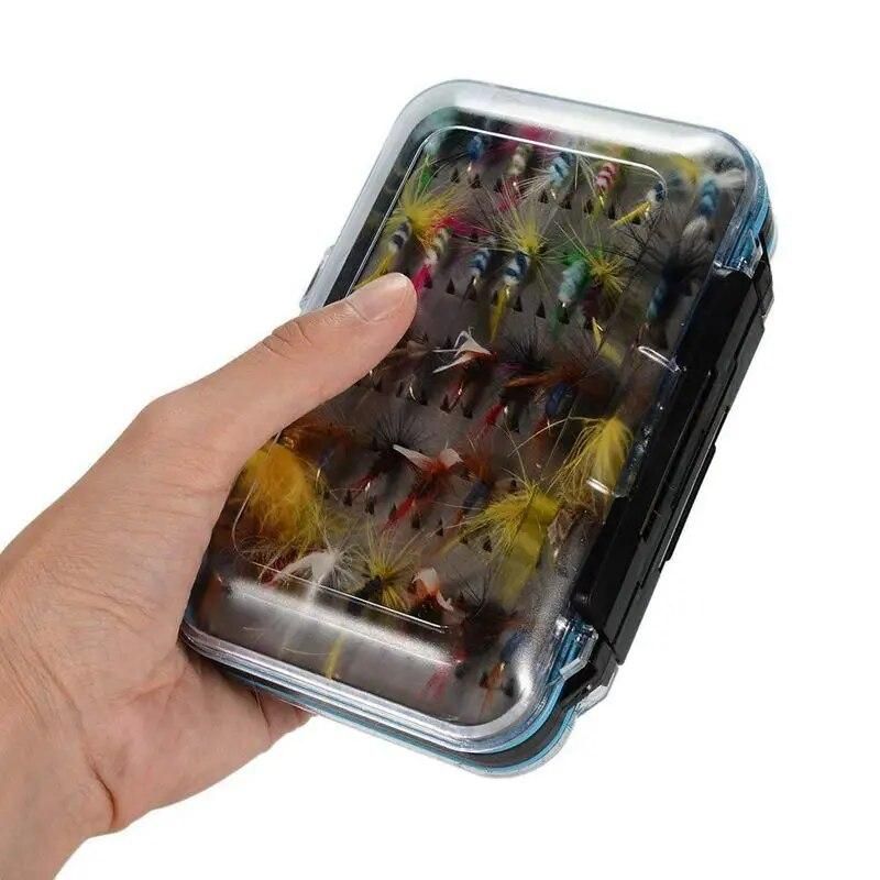 64pcs Dry Flies Bass Salmon Trouts Flies Nymph and Streamer Fly Fishing flies Kit Waterproof Fly Box for Trout Fly Fishing Fli