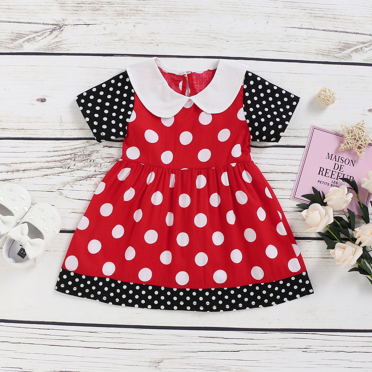 Baby Girls Lovely Polka Dot Deisgn Short Sleeves Dress
