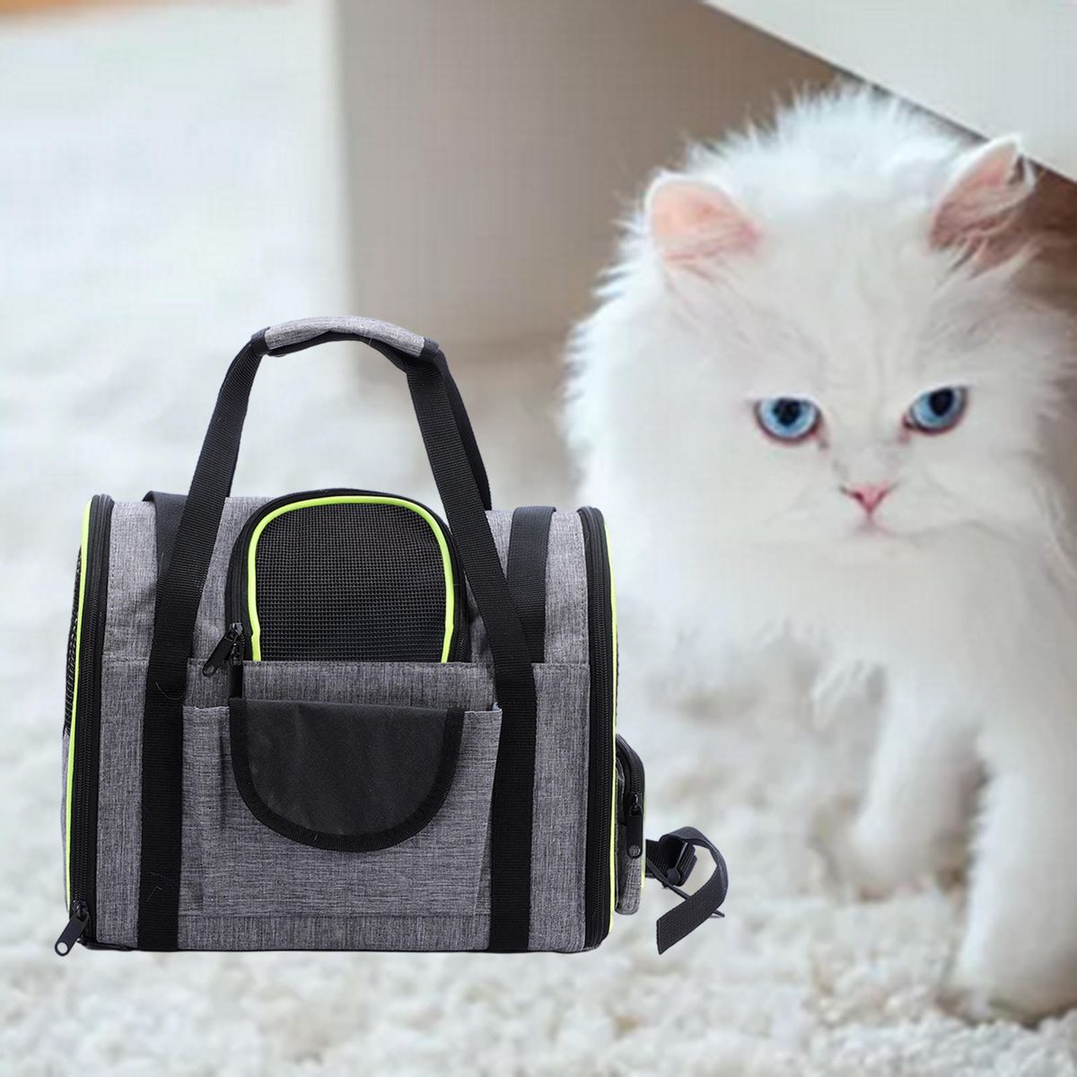 Pet Carrier Bag PVC Portable Soft Fabric Folding Dog Cat Puppy Green